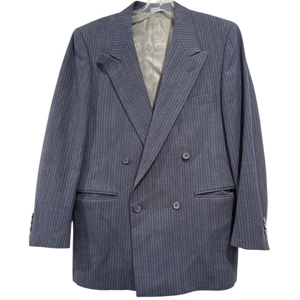 Gianni Men's Blazer Blue Pin Stripe Size 100% Wool Union Made 1-Button